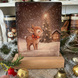 Cute Little Nostalgic Illuminated Christmas Scene/Lamp - Rectangular - Little Deer