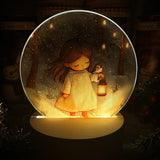 Cute Little Nostalgic Illuminated Christmas Scene/Lamp - Round - Angel And Lamp