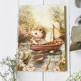 A5 Wooden Picture Board - Sailing Hedgehog