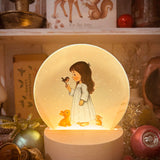Cute Little Nostalgic Illuminated Christmas Scene/Lamp - Round - Blue Angel