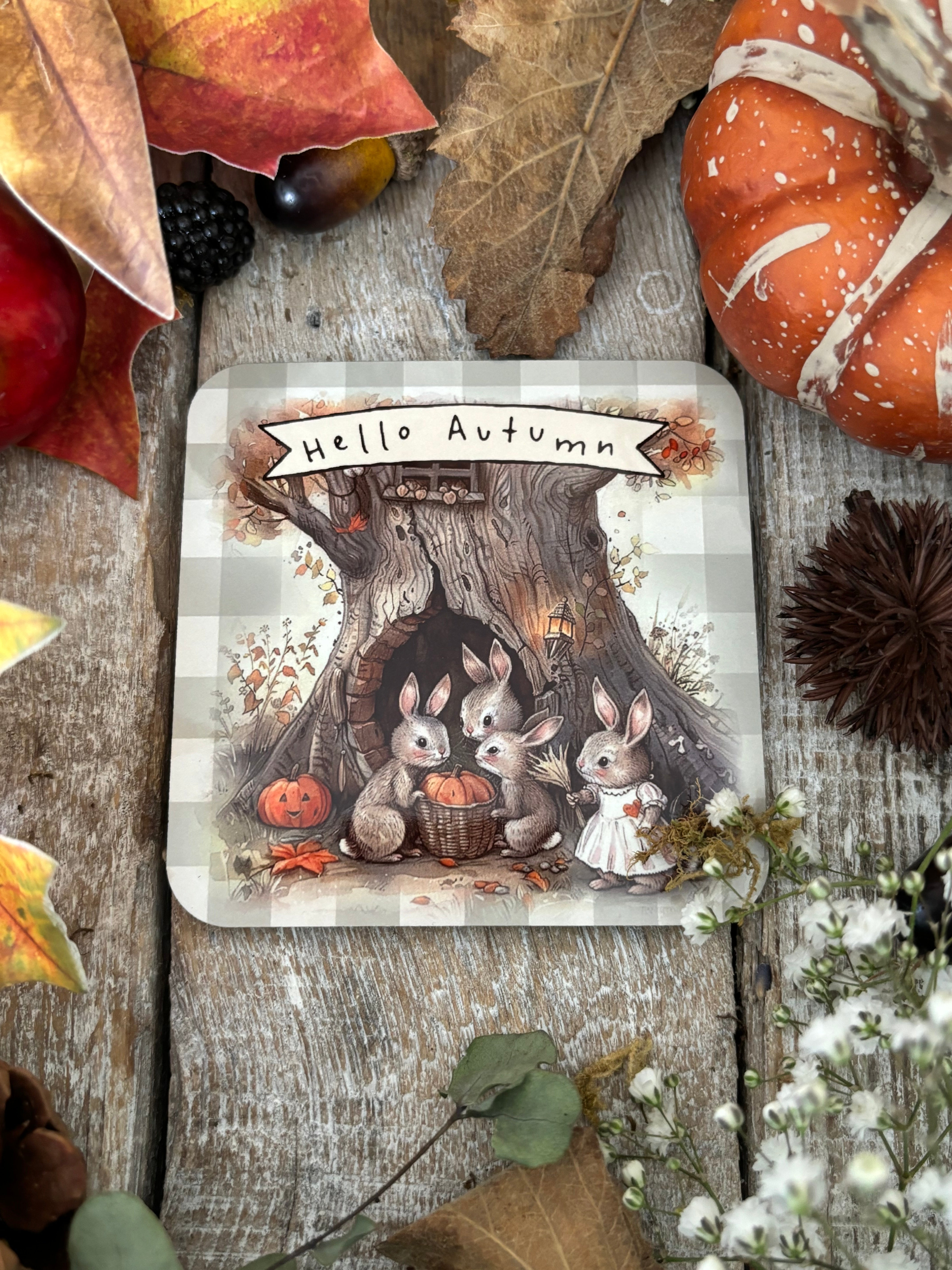 Cute Coaster - Hello Autumn Bunnies