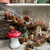 Adorable Little Mouse With Green Gingham Trousers & Hand Knitted Jumper
