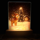 Cute Little Nostalgic Illuminated Christmas Scene/Lamp - Rectangular - Little Deer