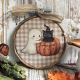Vintage Inspired Fabric Hoop - Ghost And Cat - Halloween 25