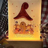 Cute Little Illuminated Toadstool Scene/Lamp - Rectangular - Home Sweet Home - Autumn 25