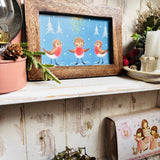 Framed Christmas Postcard - Three Robins Under Mistletoe - Mary Adair R698