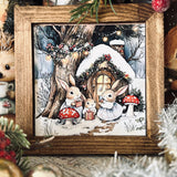 Sweet Mini Rustic Framed Print - Bunny Family Christmas