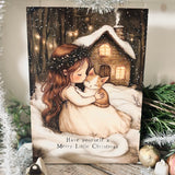 Christmas A5 Wooden Picture Board - Have Yourself A Merry Little Christmas (Angel and Kitten)