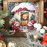 Sweet Mini Rustic Framed Print - Christmas Hedgehogs