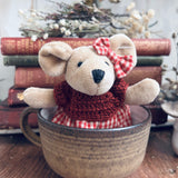 Adorable Little Mouse With Red Gingham Skirt & Hand Knitted Jumper (Mini)