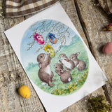 Rabbits With Easter Eggs - Jean Gilder Postcard