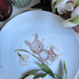 Cute 8” Ceramic Plate - Snowdrop Season Bunny