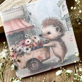 Cute Little Handmade Square Notebook - Hedgehog Flower Seller