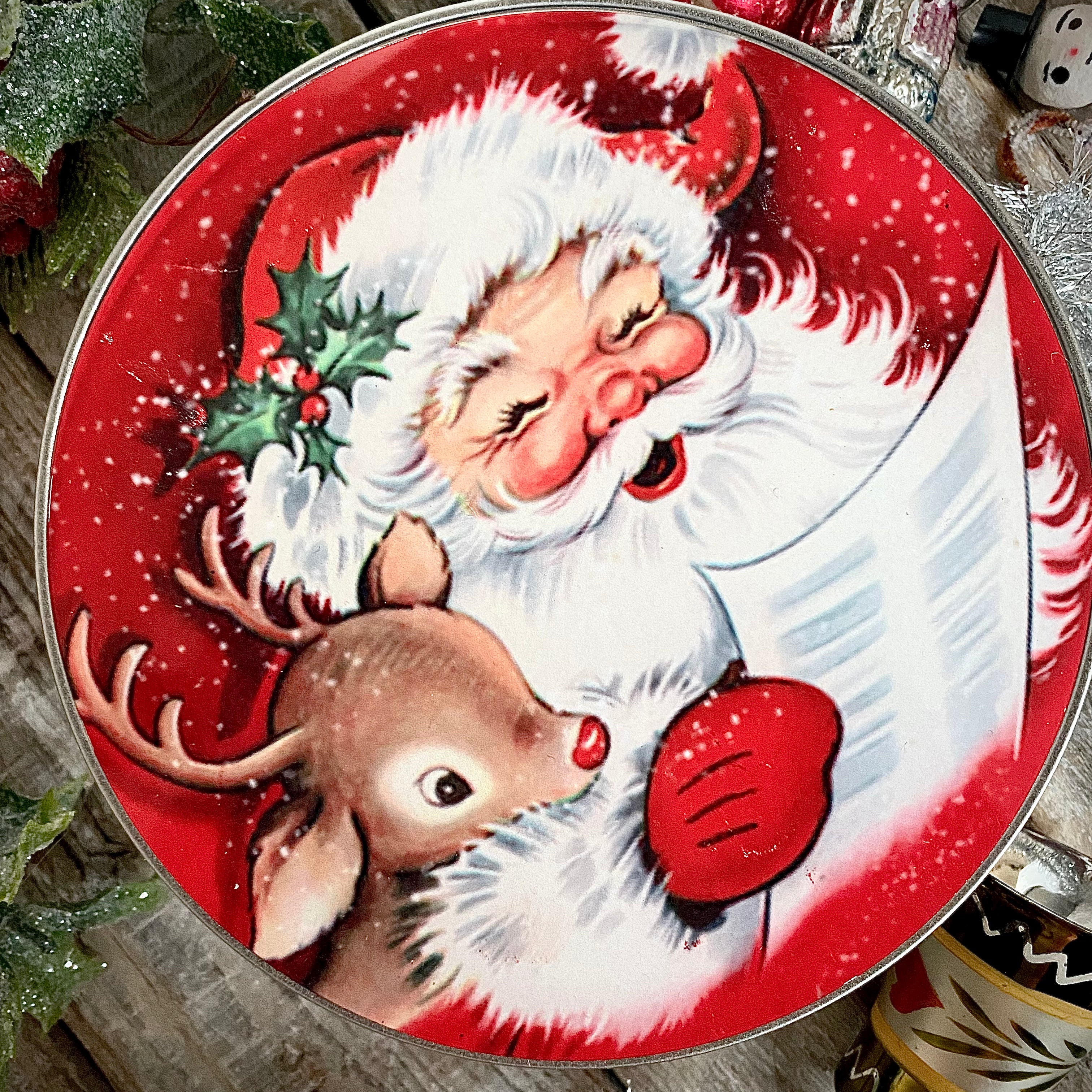 Vintage Inspired Santa Tin