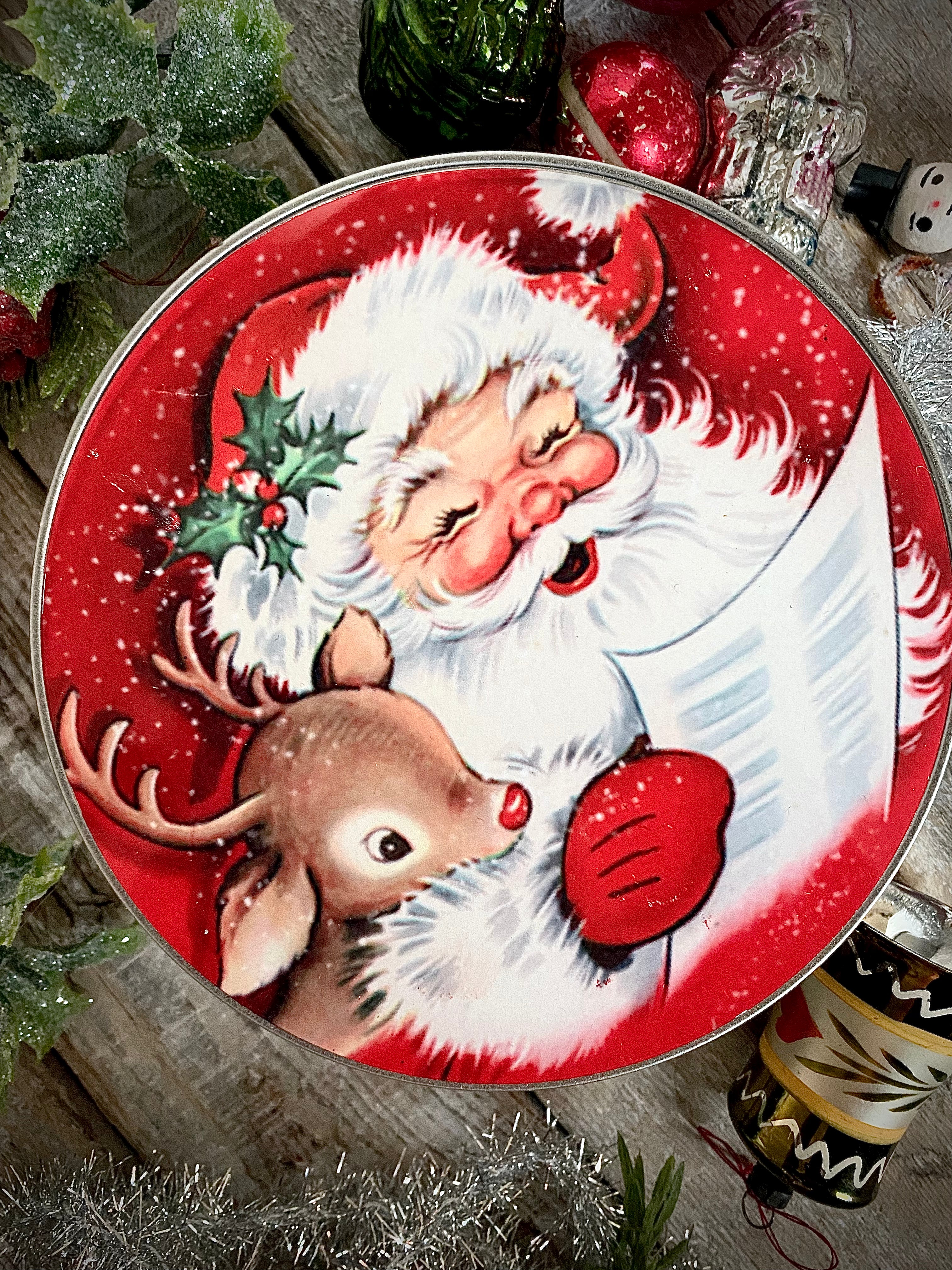Vintage Inspired Santa Tin