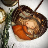 Sweet Little Ceramic Heart -  Christmas Memories Last Forever (Angel and Kitten)