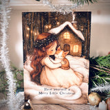 Christmas A5 Wooden Picture Board - Have Yourself A Merry Little Christmas (Angel and Kitten)