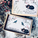 Tiny Light - 925 Sterling Silver  Earrings - Cats - Time Spent With A Cat Is Never Wasted
