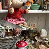 Soft Mouse With Red Gingham Skirt & Hand Knitted Jumper