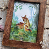 Doe & Fawn In Woodland - Margaret Lynes - Framed Postcard