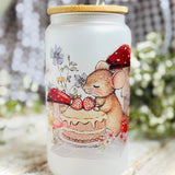 Glass Tumbler With Bamboo Lid And Straw - Little Mouse