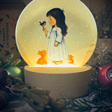Cute Little Nostalgic Illuminated Christmas Scene/Lamp - Round - Blue Angel