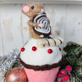 Little Mouse Christmas Bakery - Felt Mouse on Cupcake