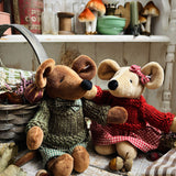 Soft Mouse With Red Gingham Skirt & Hand Knitted Jumper