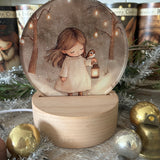 Cute Little Nostalgic Illuminated Christmas Scene/Lamp - Round - Angel And Lamp