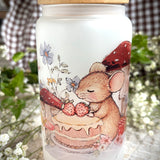 Glass Tumbler With Bamboo Lid And Straw - Little Mouse