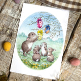 Rabbits With Easter Eggs - Jean Gilder Postcard