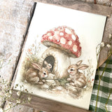 Sweet Woodland Bunny Toadstool House Hanging Print