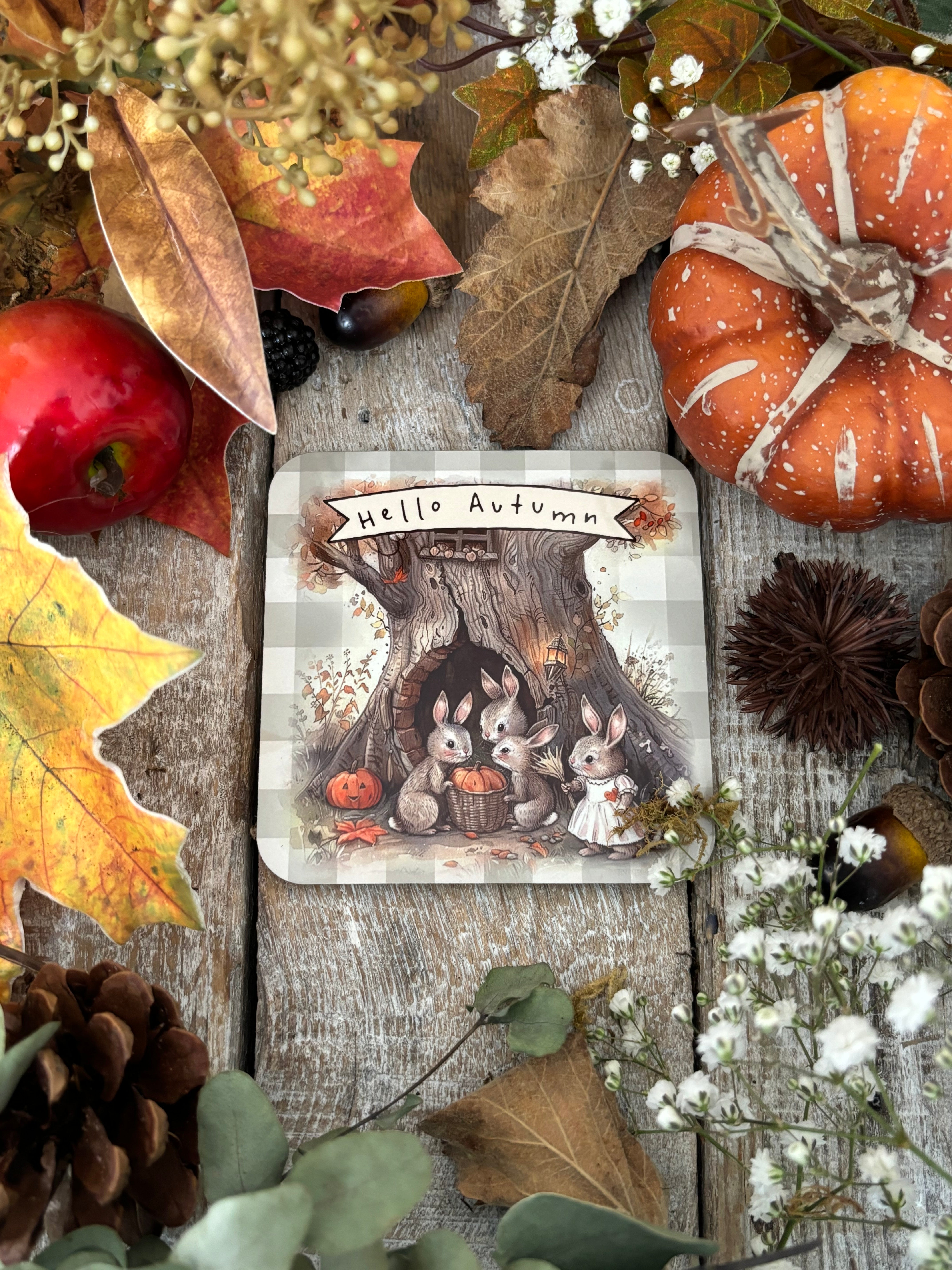Cute Coaster - Hello Autumn Bunnies