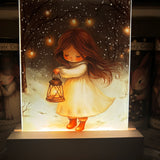 Cute Little Nostalgic Illuminated Christmas Scene/Lamp - Rectangular - Angel With Lamp