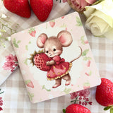 Cute Little Handmade Square Notebook - Strawberry Mouse