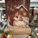 Cute Little Nostalgic Illuminated Christmas Scene/Lamp - Rectangular - Angel And Kitten