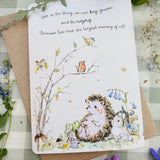 Woodland Whispers - A6 Card: "Love is the thing we can keep forever." said the hedgehog. "Because love has the longest memory of all'