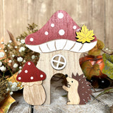 Cute Hedgehog And Toadstool Wooden Shelf Sitter