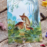 Postcard- Doe & Fawn In Woodland - Margaret Lynes